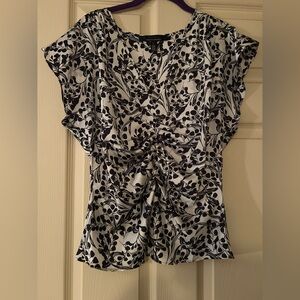 White House Black Market Monochrome Floral Blouse